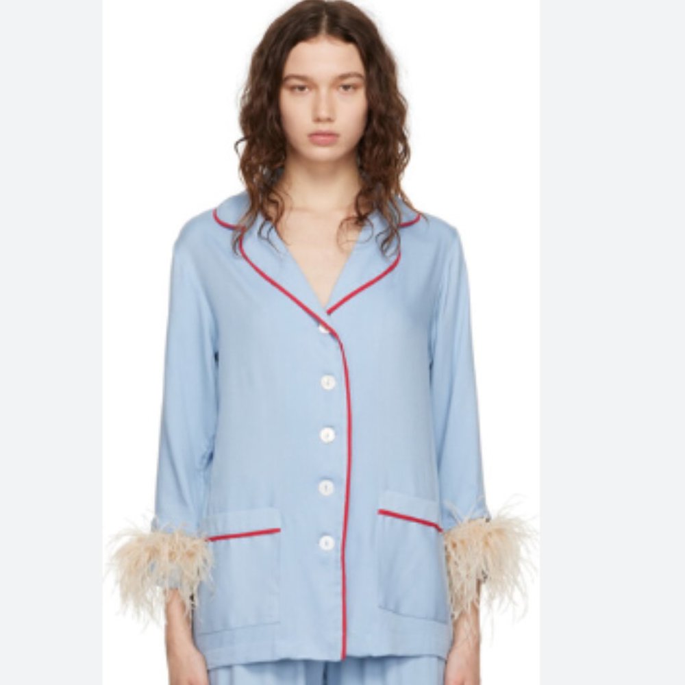 Sleeper Blue Party Pajama Top with ostrich feathers
